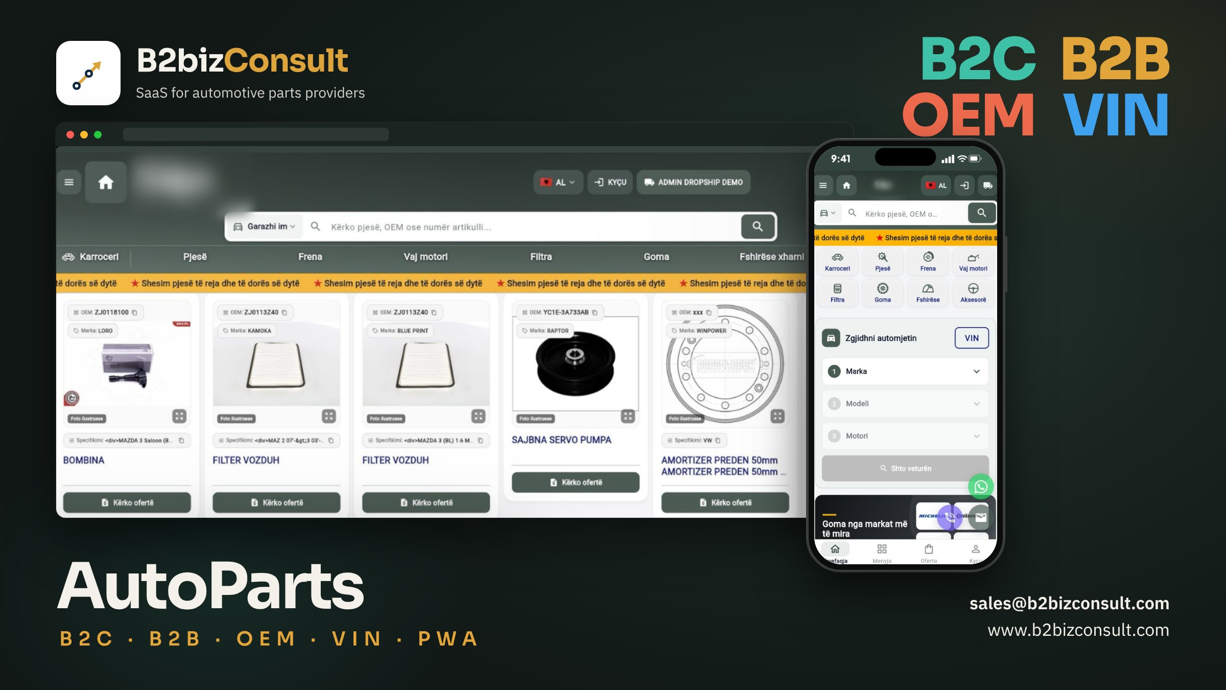 AutoParts B2C and B2B storefront on desktop and mobile